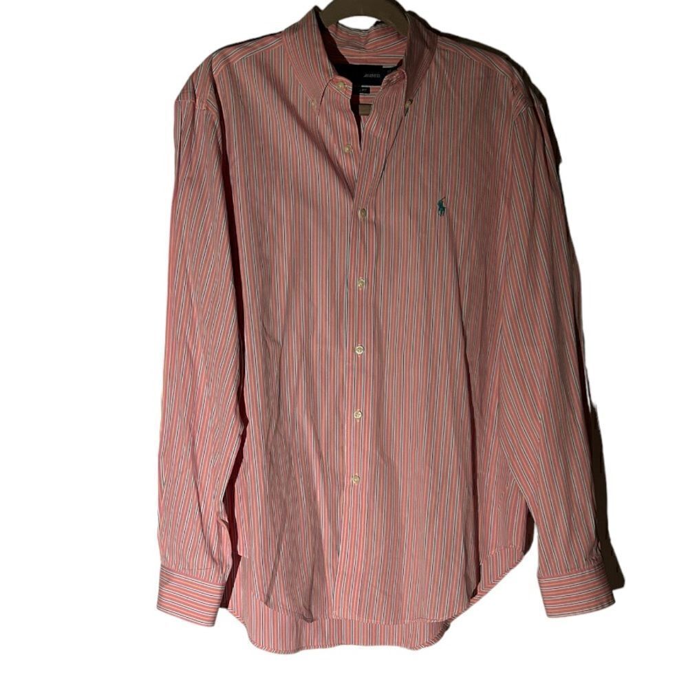 Ralph Lauren Button Down Shirt Size Large Pink Stripe Classic Fit